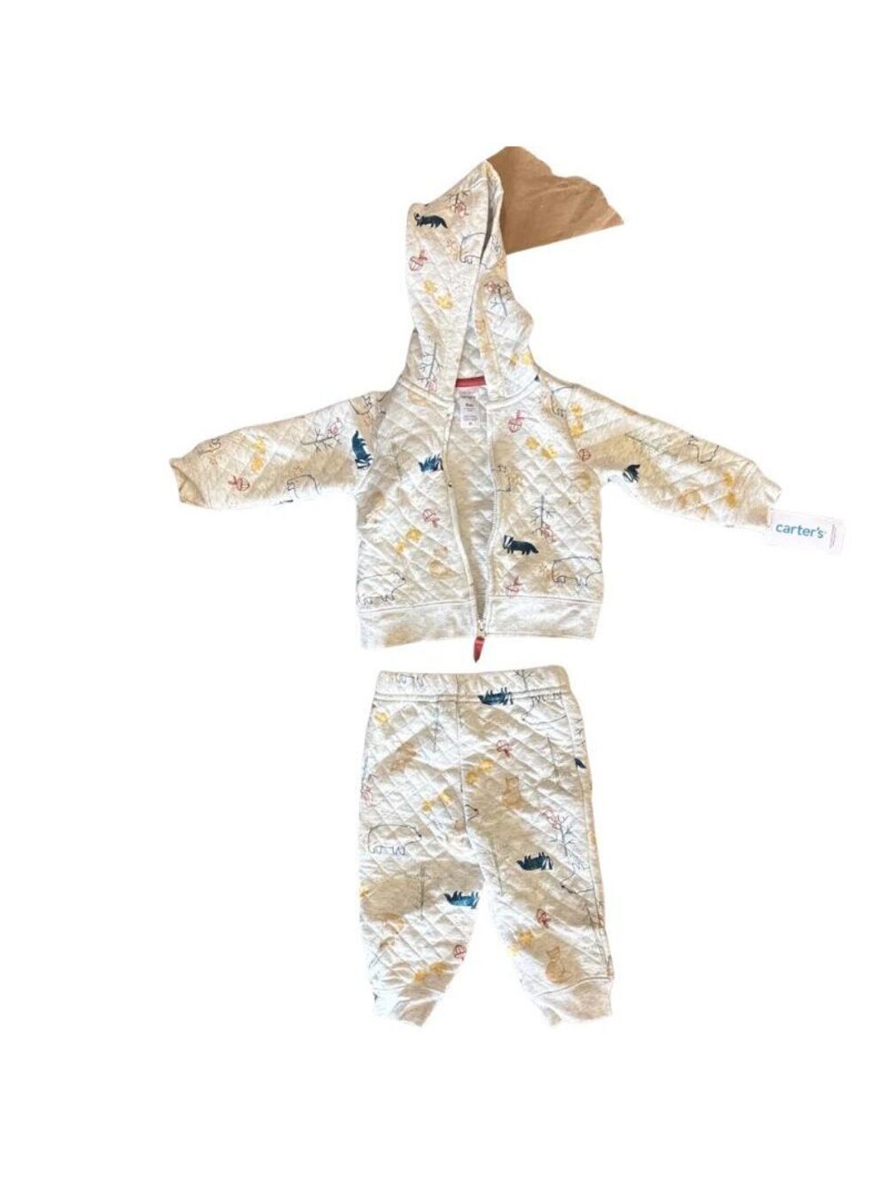 Carter's Baby Boys 2 Piece Quilted Hoodie Pants Set Dinosaurs 9M New